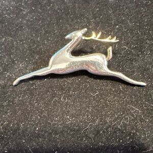 Liz Claiborne Two Tone Leaping Reindeer Holiday Brooch Pin Multicolor